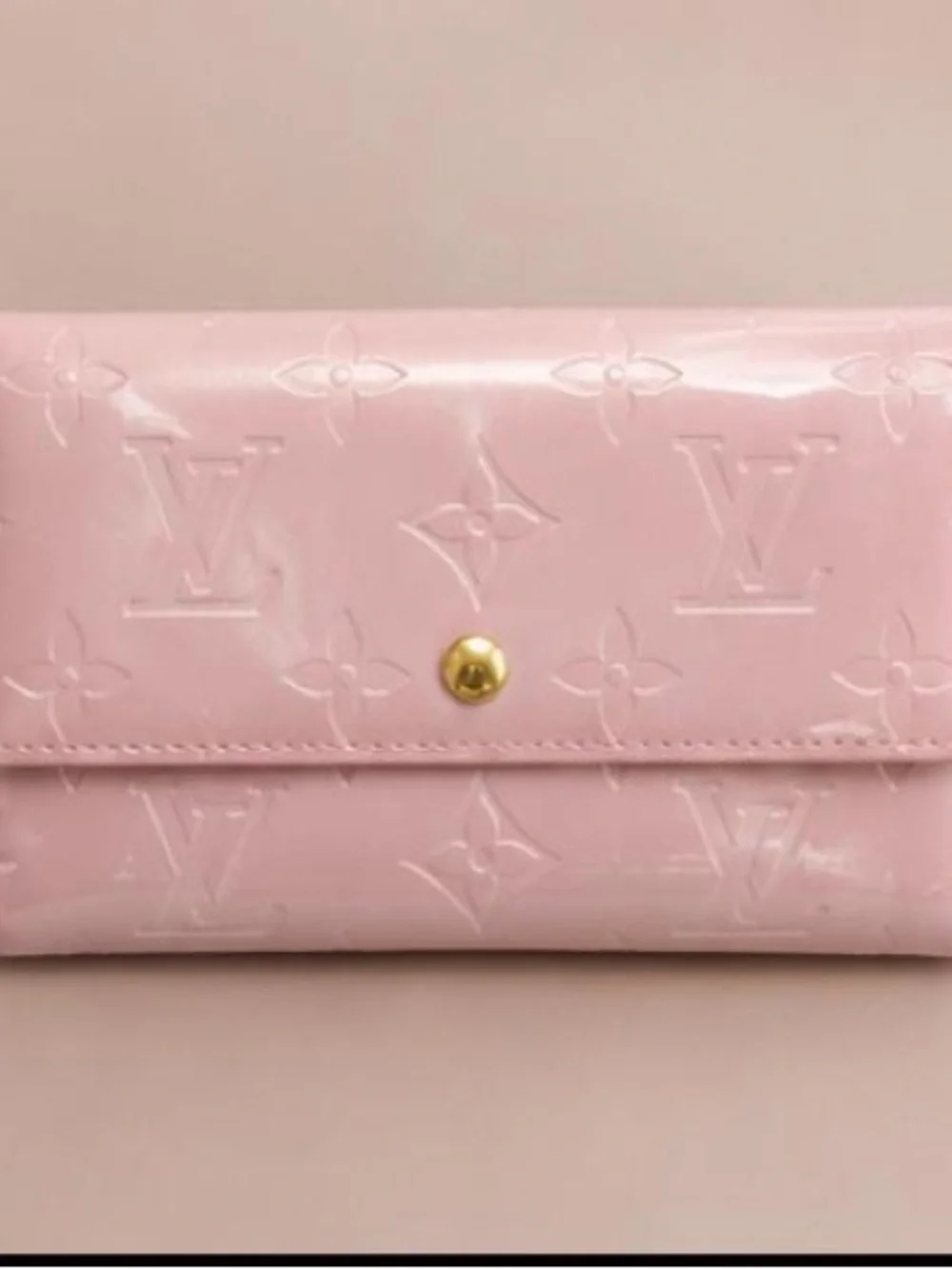 Louis Vuitton Pink Vernis Monogram Compact Wallet with Gold-Tone Snap
